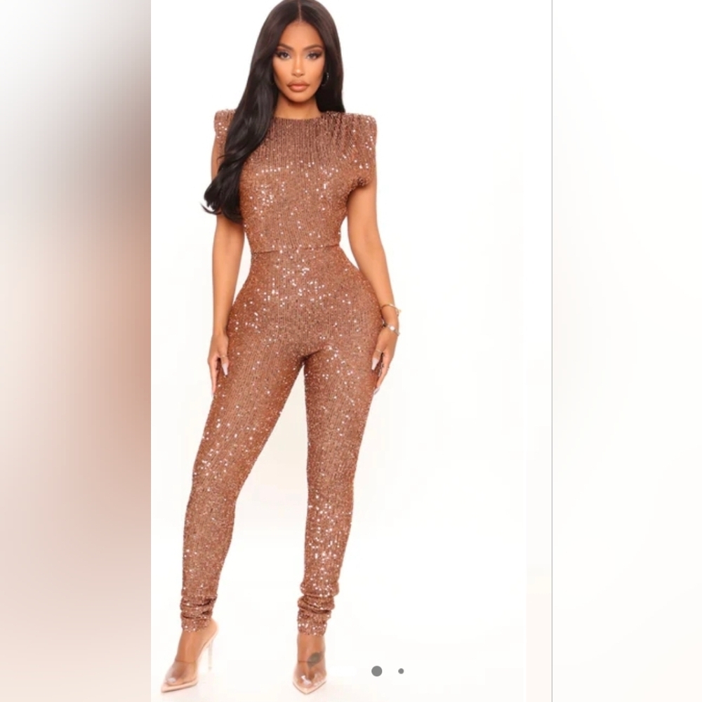 Fashion Nova brown sequins jumpsuit